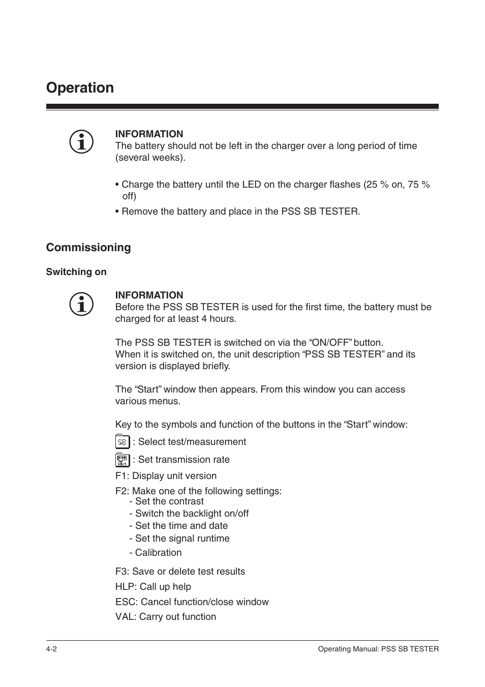 Commissioning, Switching on, Operation | Pilz PSS SB TESTER D User Manual | Page 12 / 47