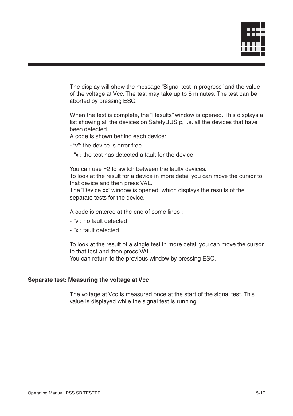 Separate test: measuring the voltage at vcc | Pilz PSS SB TESTER D User Manual | Page 35 / 47