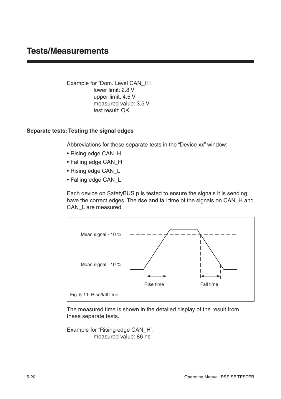 Separate tests: testing the signal edges, Tests/measurements | Pilz PSS SB TESTER D User Manual | Page 38 / 47