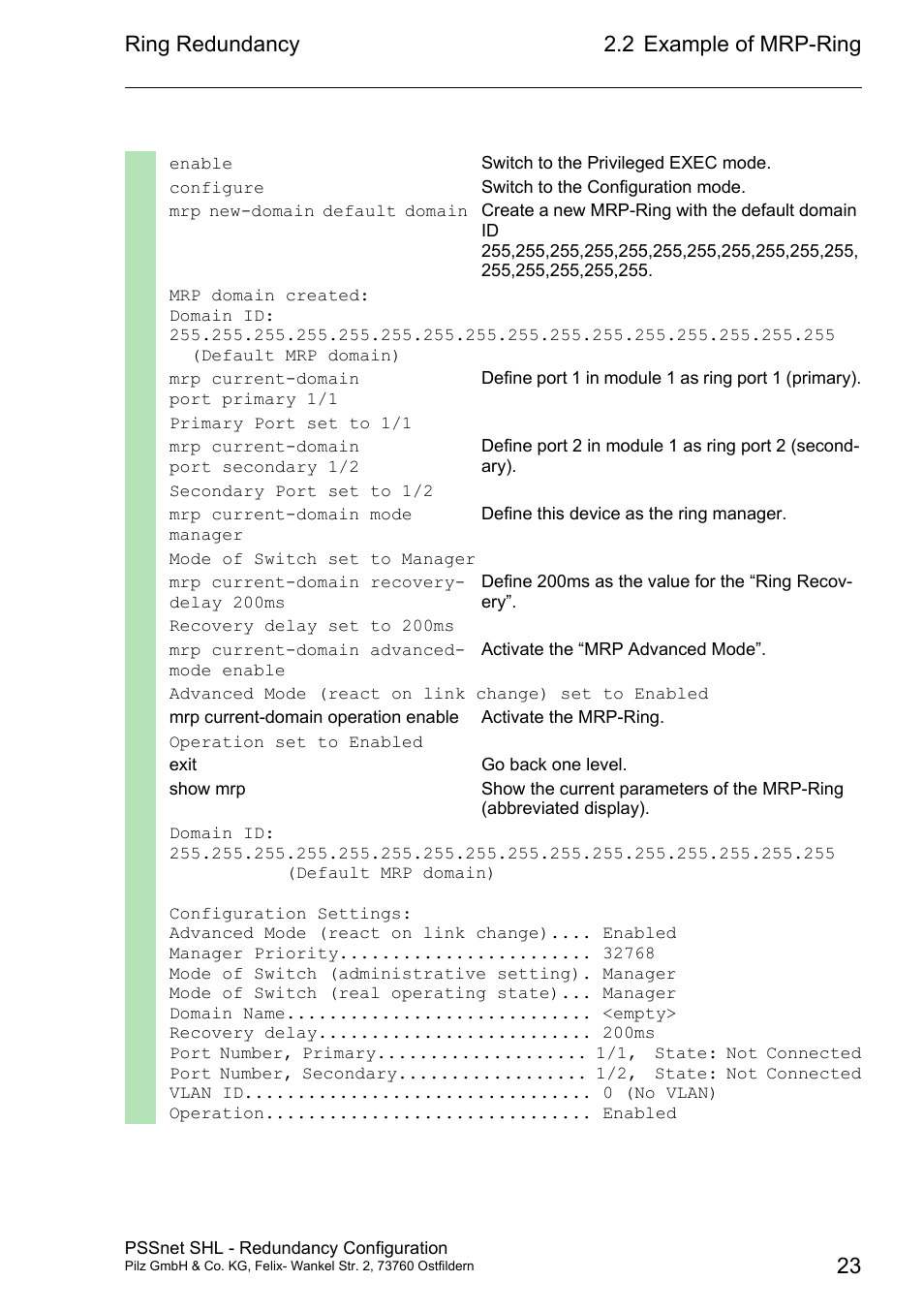 Ring redundancy, 2 example of mrp-ring 23 | Pilz PSSnet SHL 8T MRP User Manual | Page 23 / 86