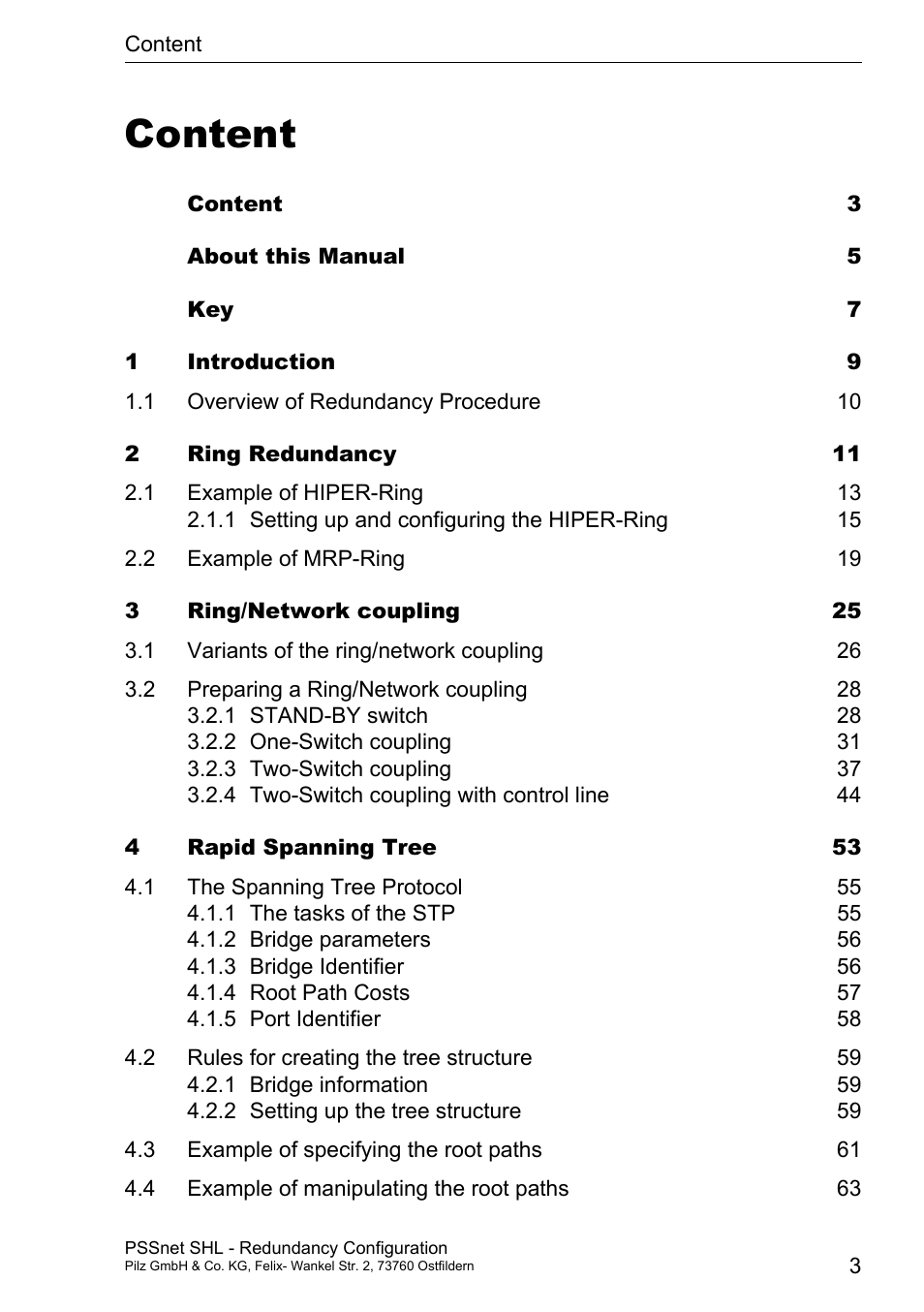 Content | Pilz PSSnet SHL 8T MRP User Manual | Page 3 / 86