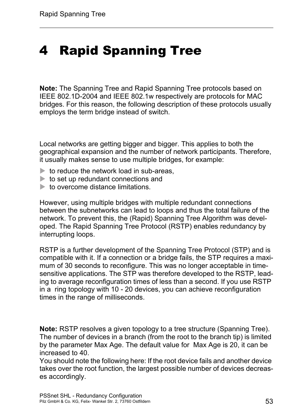 Rapid spanning tree, 4 rapid spanning tree | Pilz PSSnet SHL 8T MRP User Manual | Page 53 / 86