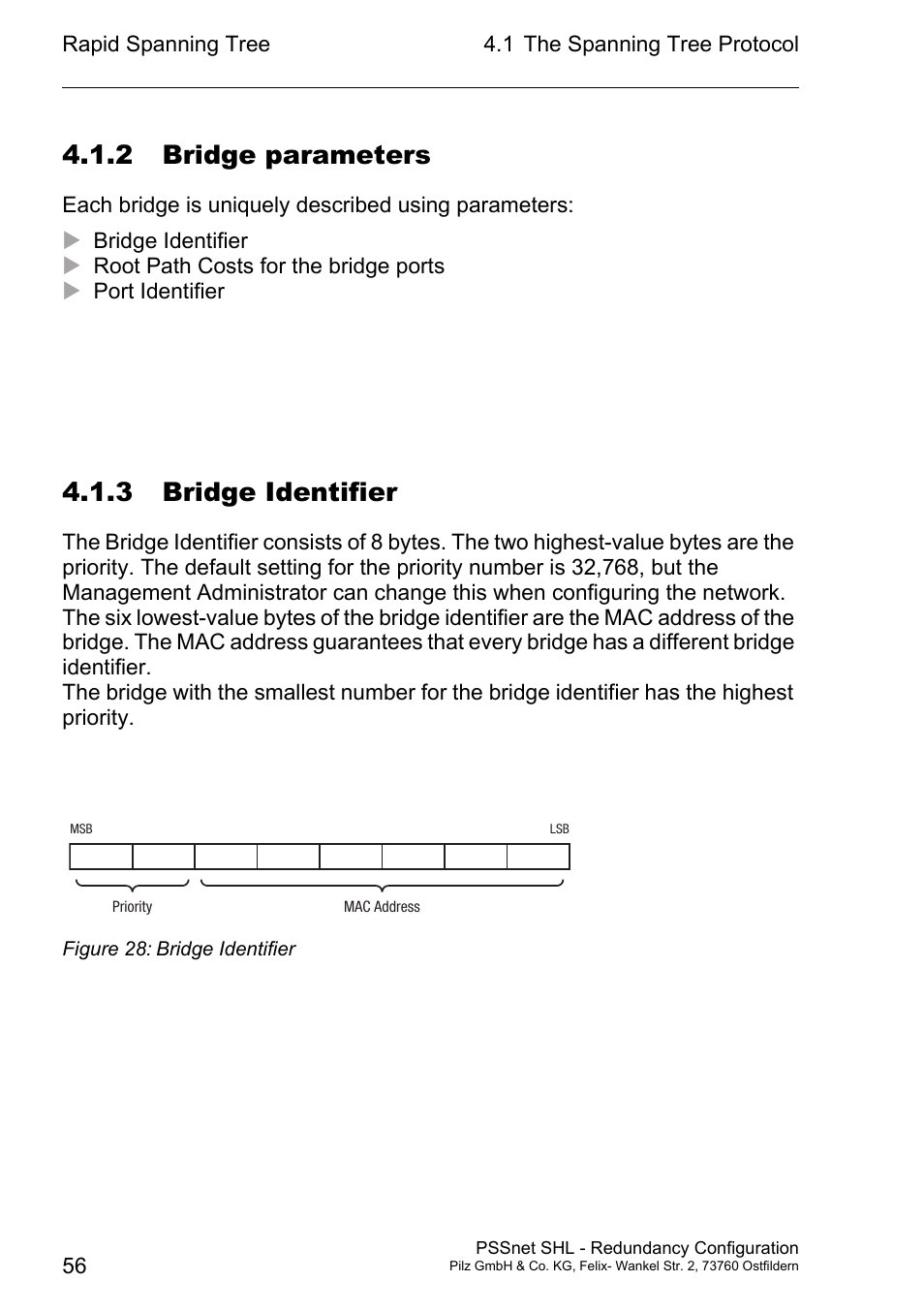 2 bridge parameters, 3 bridge identifier | Pilz PSSnet SHL 8T MRP User Manual | Page 56 / 86