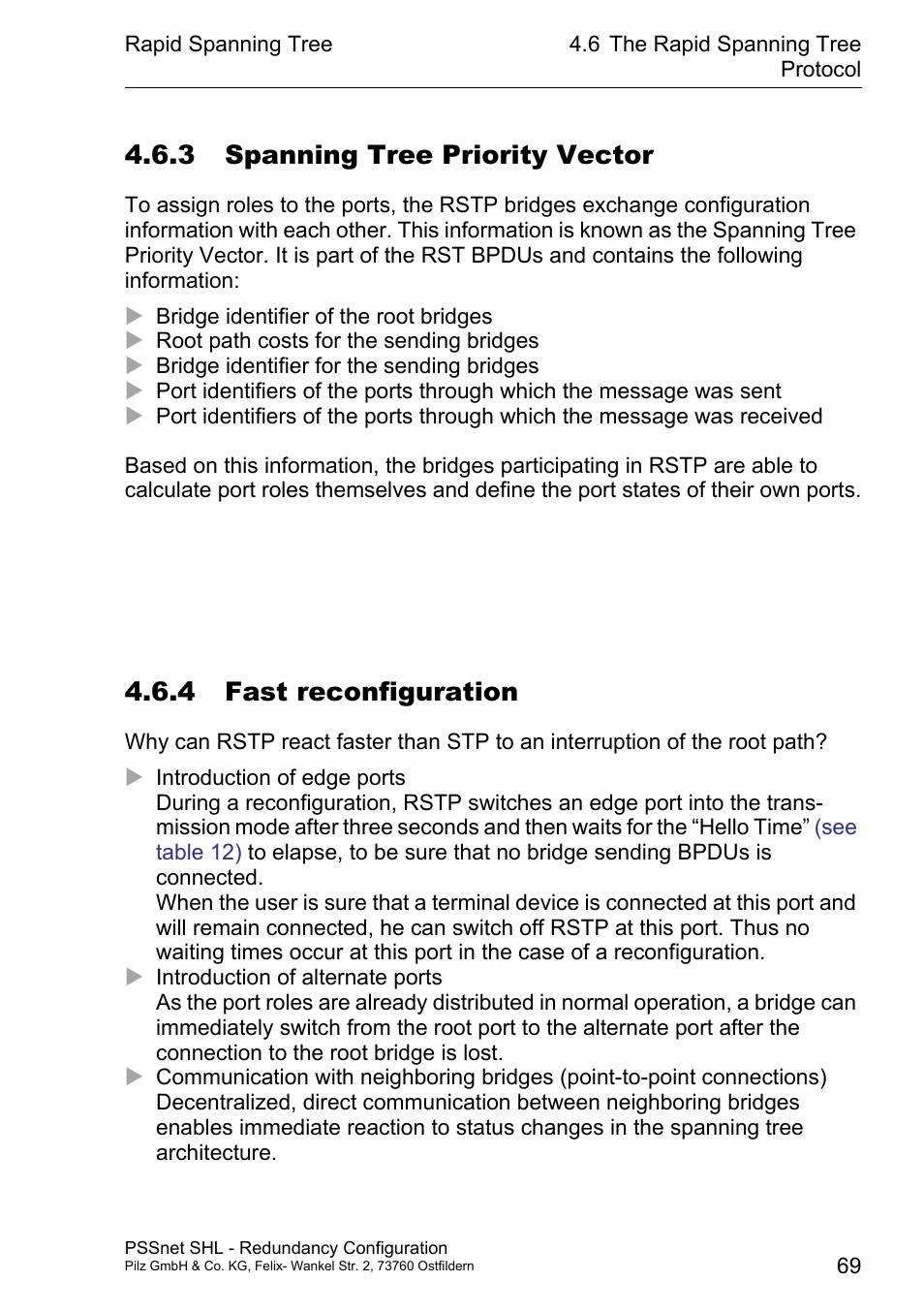 3 spanning tree priority vector, 4 fast reconfiguration | Pilz PSSnet SHL 8T MRP User Manual | Page 69 / 86