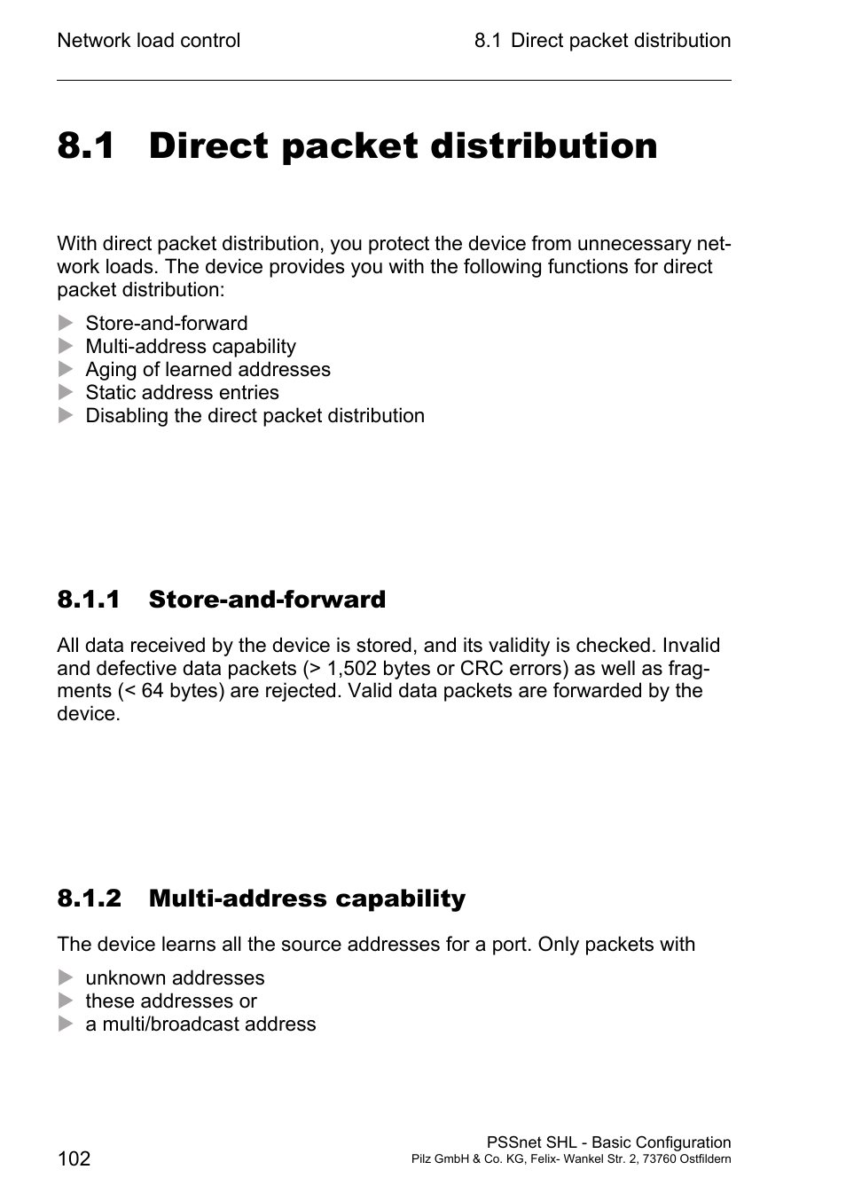 Direct packet distribution, 1 direct packet distribution, 1 store-and-forward | 2 multi-address capability | Pilz PSSnet SHL 8T MRP User Manual | Page 101 / 203