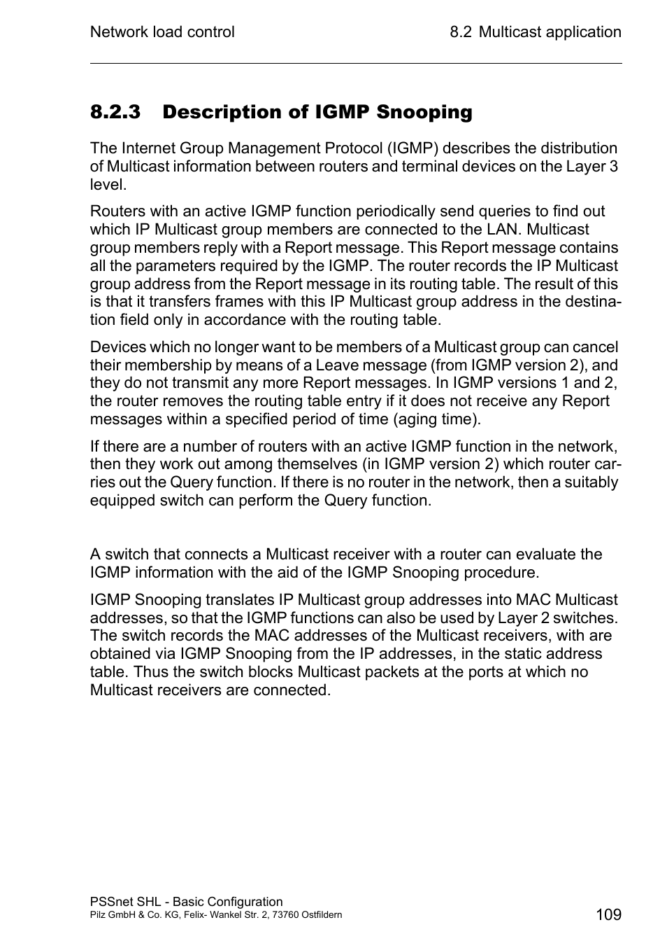 3 description of igmp snooping | Pilz PSSnet SHL 8T MRP User Manual | Page 108 / 203