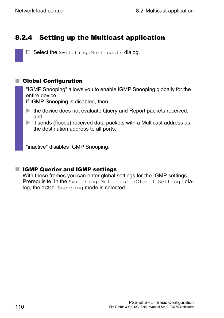 4 setting up the multicast application | Pilz PSSnet SHL 8T MRP User Manual | Page 109 / 203