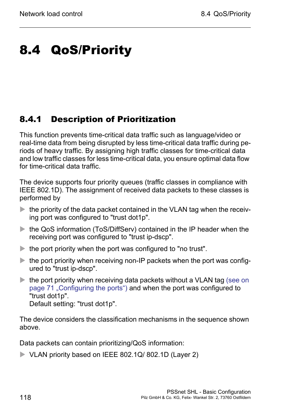 4 qos/priority, 1 description of prioritization | Pilz PSSnet SHL 8T MRP User Manual | Page 117 / 203