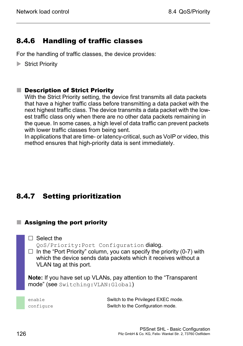 6 handling of traffic classes, 7 setting prioritization | Pilz PSSnet SHL 8T MRP User Manual | Page 125 / 203