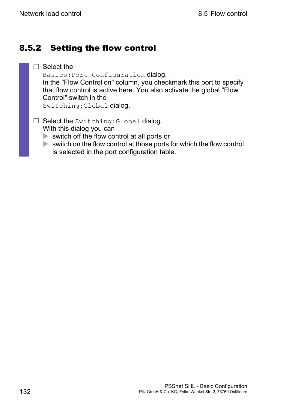 2 setting the flow control | Pilz PSSnet SHL 8T MRP User Manual | Page 131 / 203