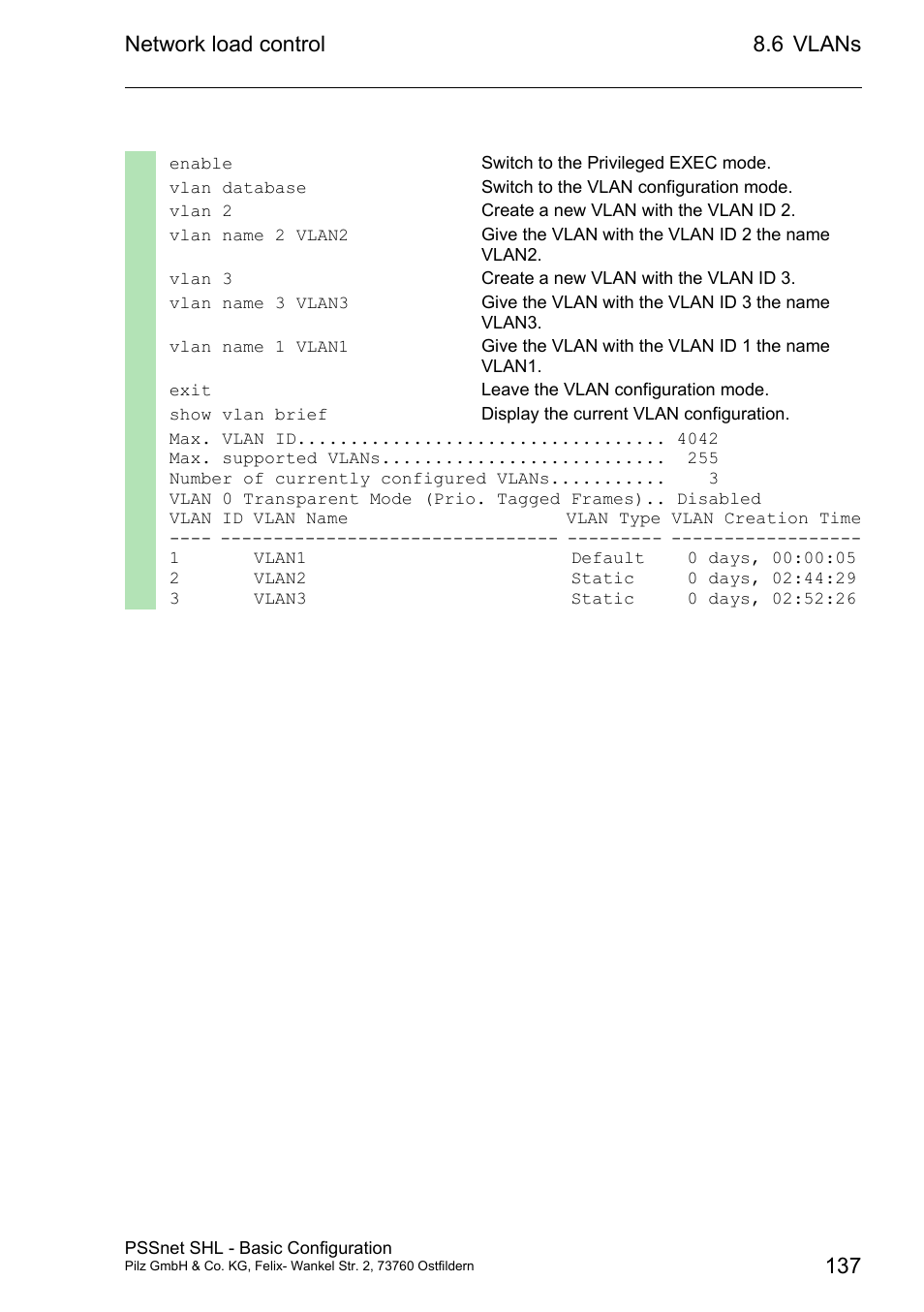 Network load control, 6 vlans 137 | Pilz PSSnet SHL 8T MRP User Manual | Page 136 / 203