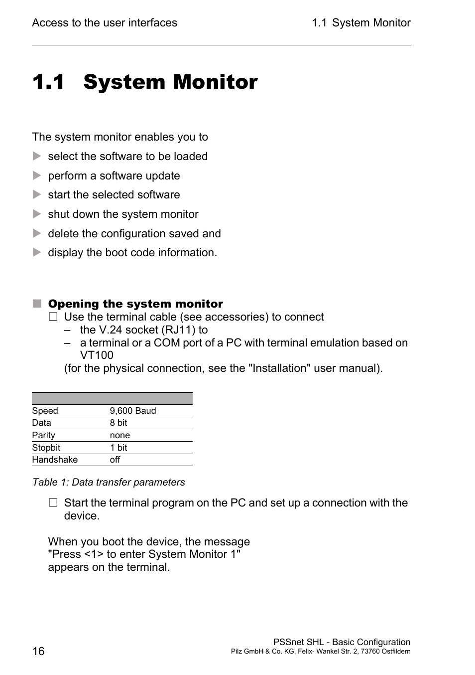 System monitor, 1 system monitor | Pilz PSSnet SHL 8T MRP User Manual | Page 15 / 203