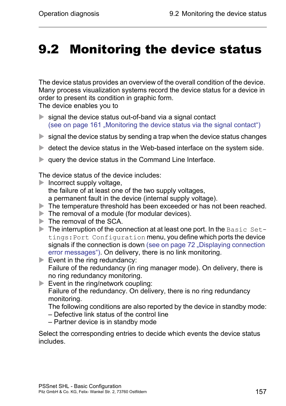 Monitoring the device status, 2 monitoring the device status | Pilz PSSnet SHL 8T MRP User Manual | Page 156 / 203