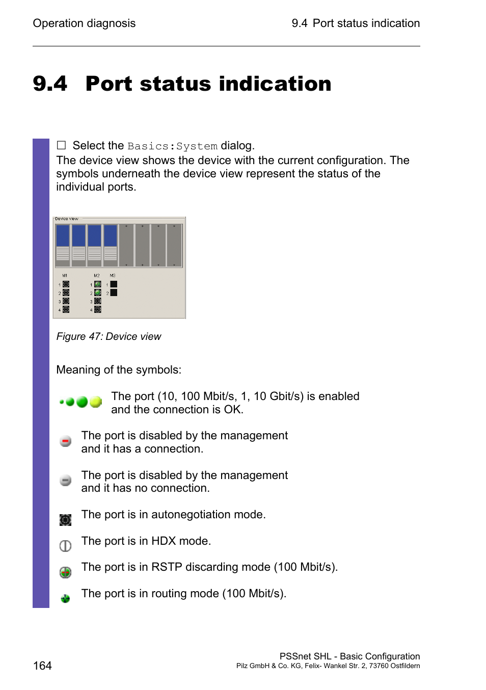 Port status indication, 4 port status indication | Pilz PSSnet SHL 8T MRP User Manual | Page 163 / 203