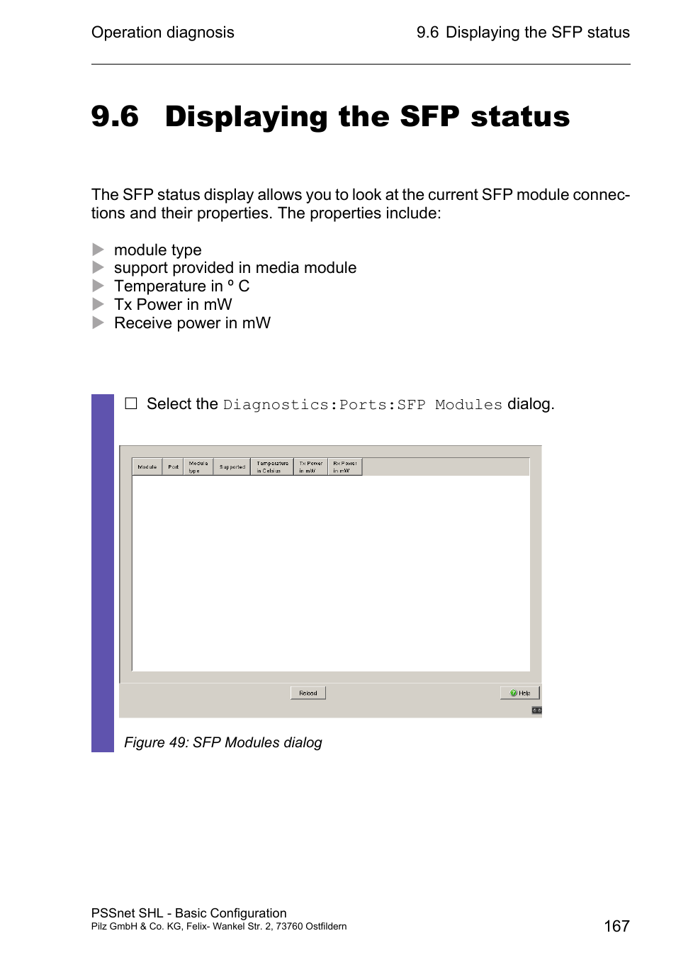 Displaying the sfp status, 6 displaying the sfp status | Pilz PSSnet SHL 8T MRP User Manual | Page 166 / 203