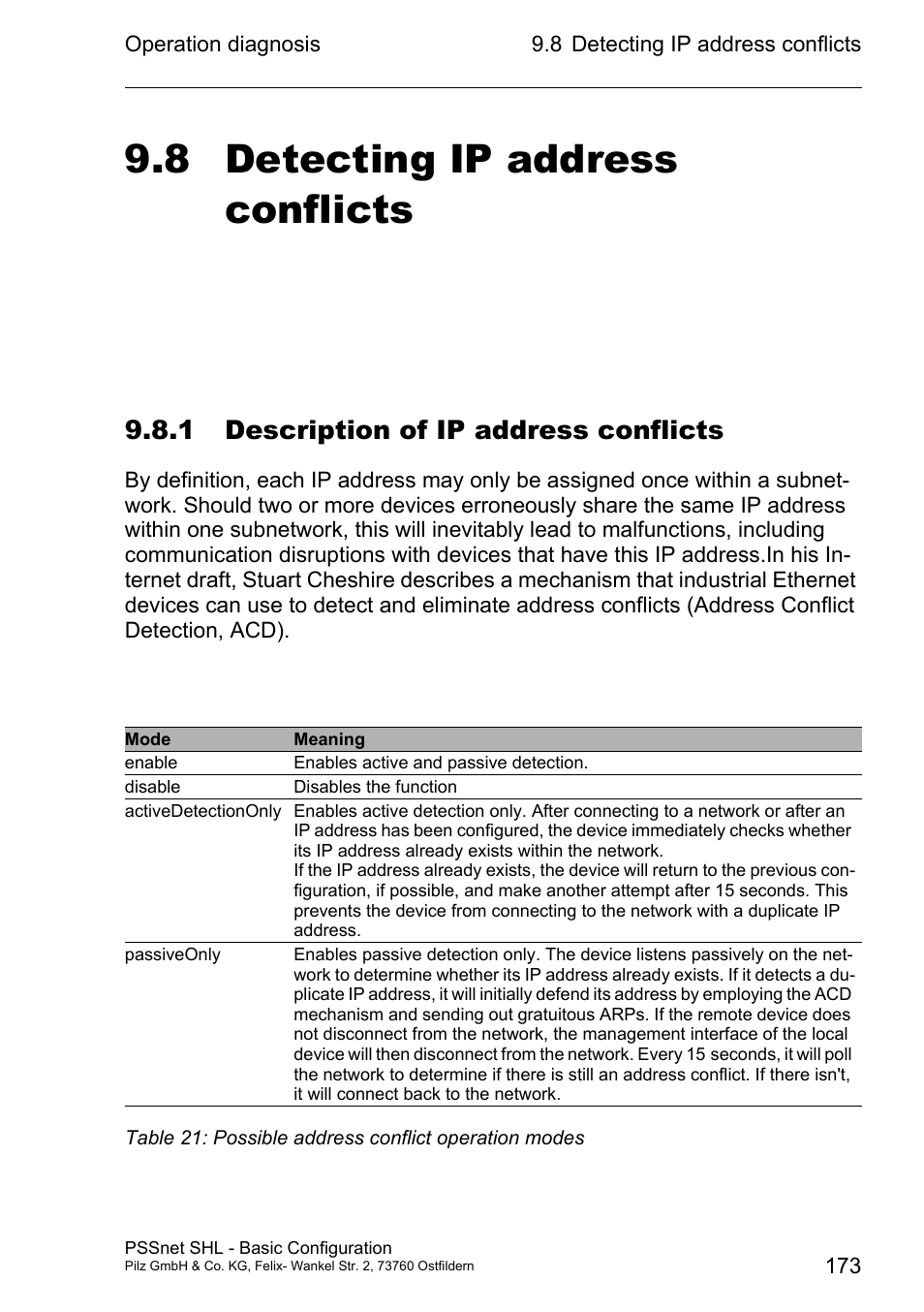 Detecting ip address conflicts, 1 description of ip address conflicts, 8 detecting ip address conflicts | Pilz PSSnet SHL 8T MRP User Manual | Page 172 / 203