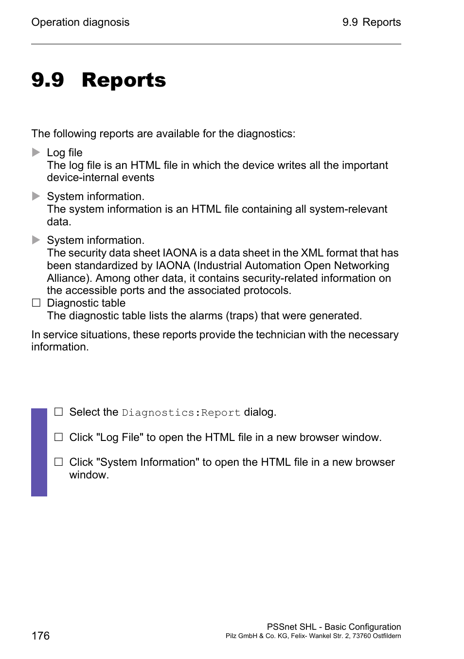 Reports 176, 9 reports | Pilz PSSnet SHL 8T MRP User Manual | Page 175 / 203