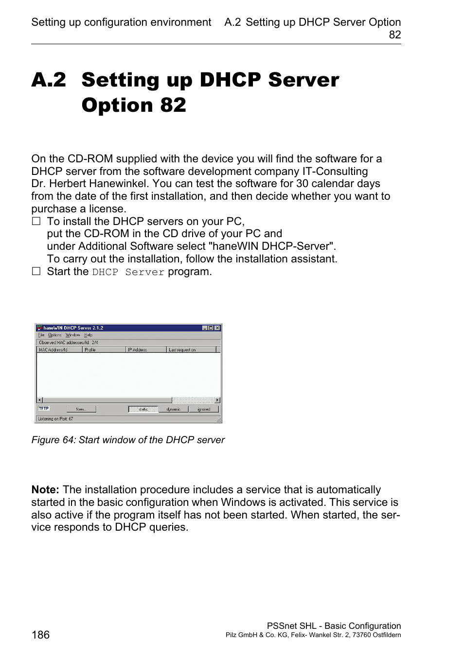 Setting up dhcp server option 82, A.2 setting up dhcp server option 82 | Pilz PSSnet SHL 8T MRP User Manual | Page 185 / 203
