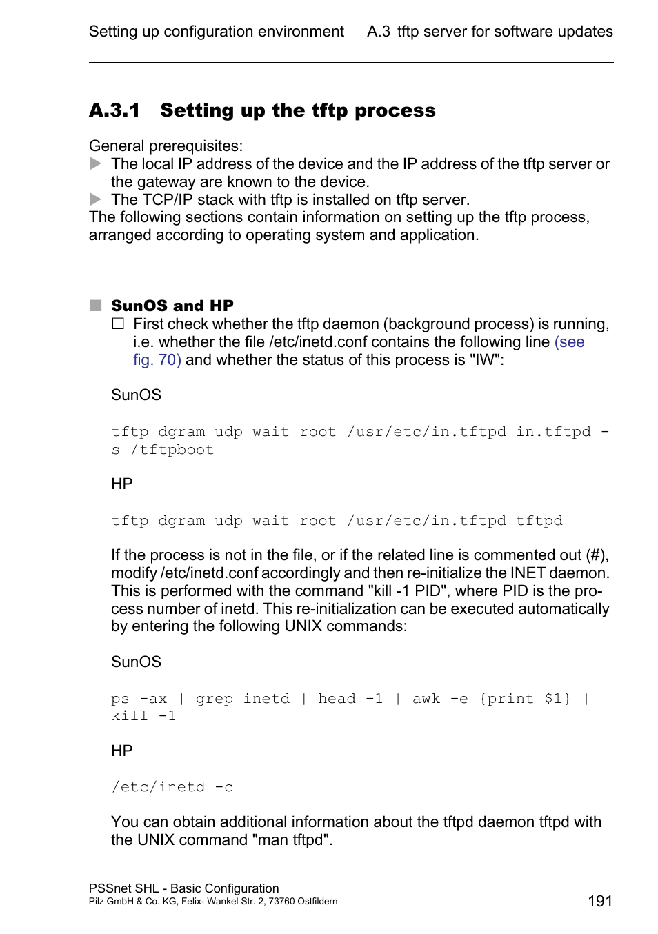 A.3.1 setting up the tftp process | Pilz PSSnet SHL 8T MRP User Manual | Page 190 / 203