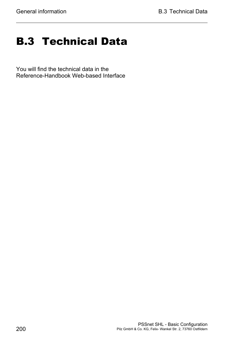 Technical data, B.3 technical data | Pilz PSSnet SHL 8T MRP User Manual | Page 199 / 203