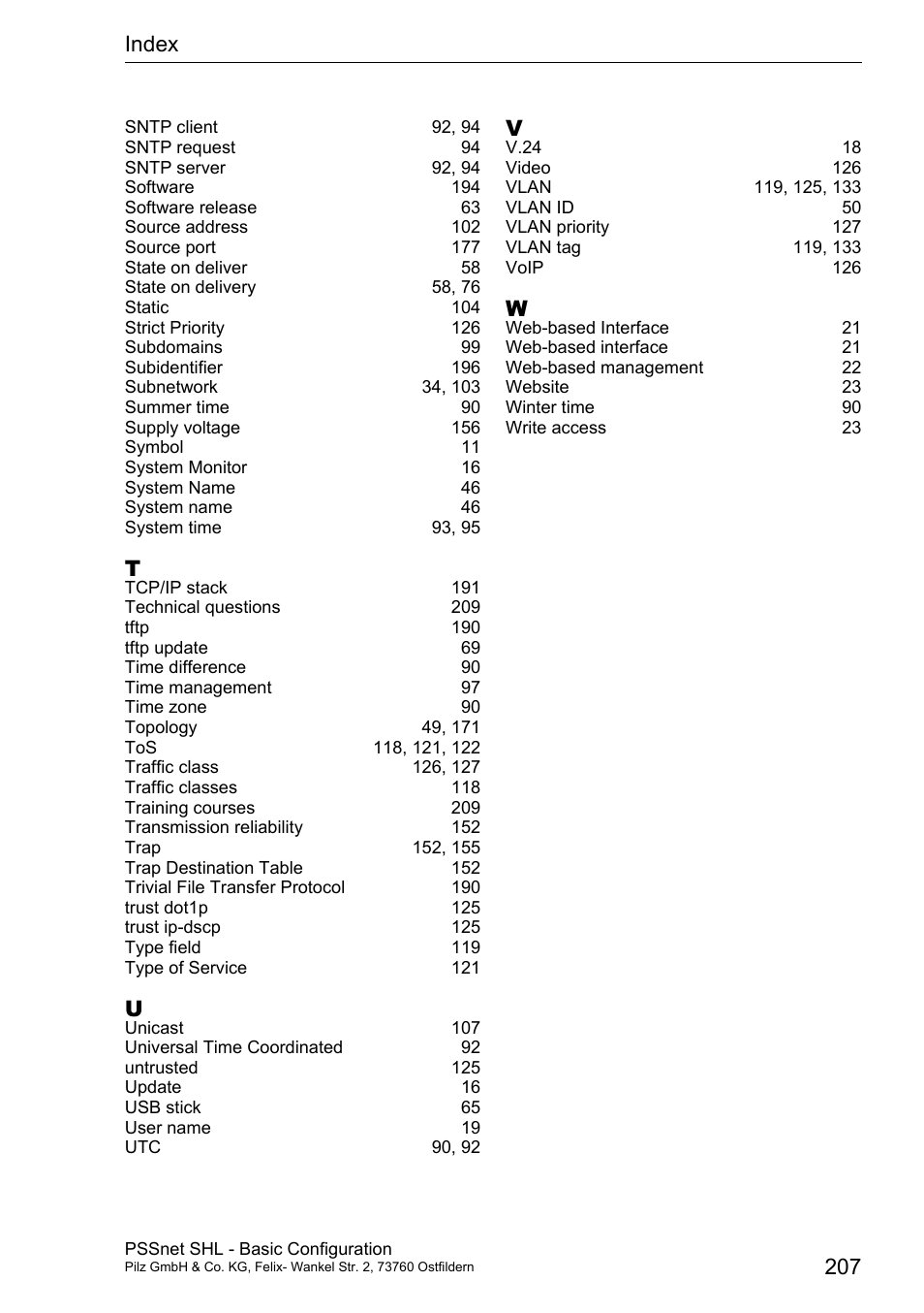 Index | Pilz PSSnet SHL 8T MRP User Manual | Page 202 / 203