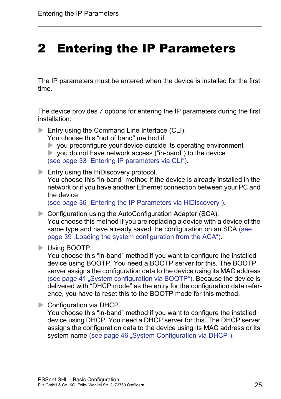 Entering the ip parameters, 2 entering the ip parameters | Pilz PSSnet SHL 8T MRP User Manual | Page 24 / 203