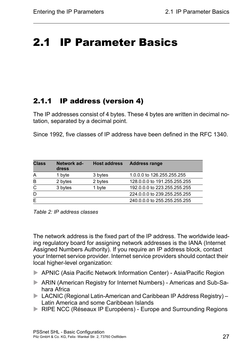 Ip parameter basics, 1 ip address (version 4), 1 ip parameter basics | Pilz PSSnet SHL 8T MRP User Manual | Page 26 / 203