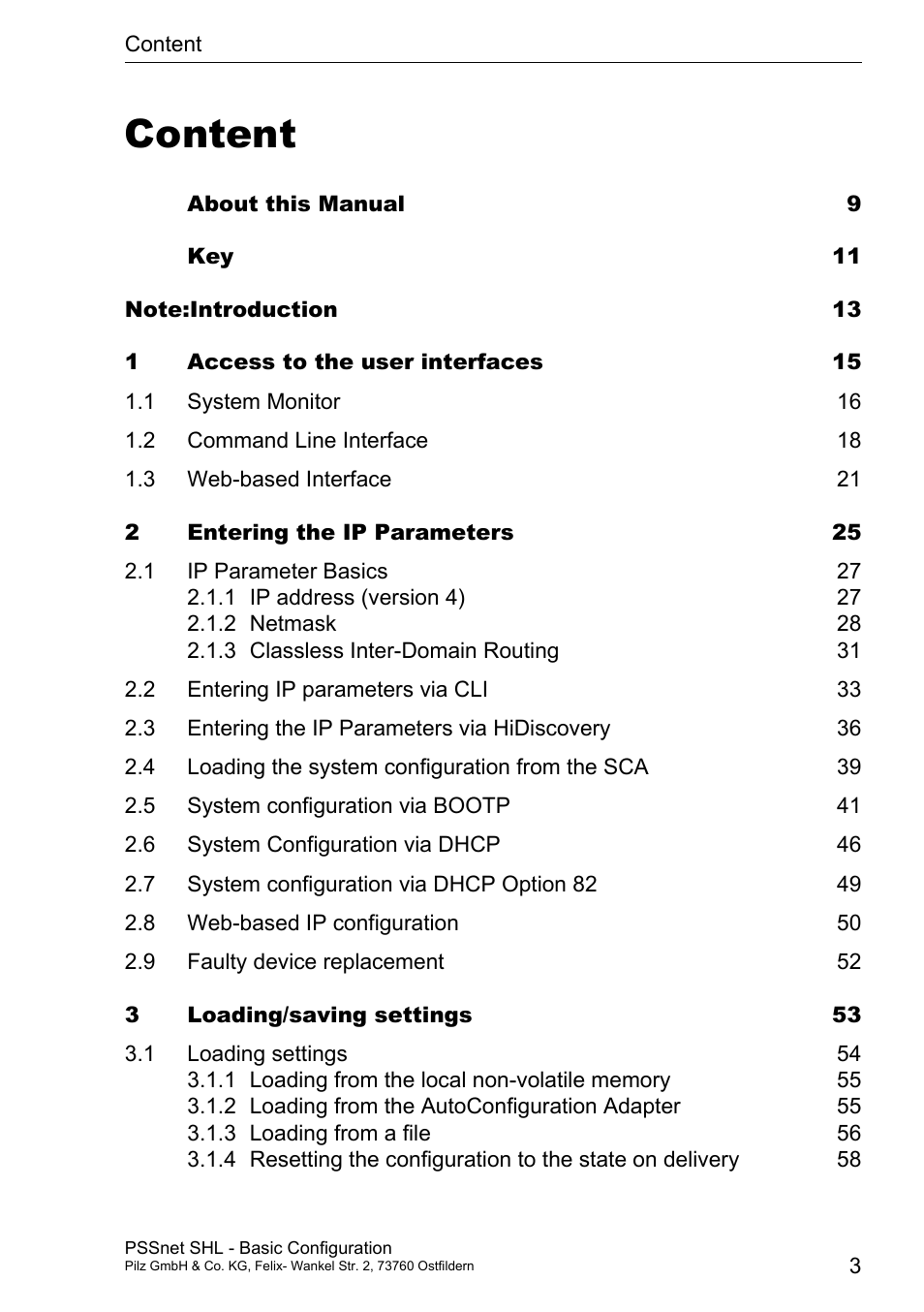 Content | Pilz PSSnet SHL 8T MRP User Manual | Page 3 / 203