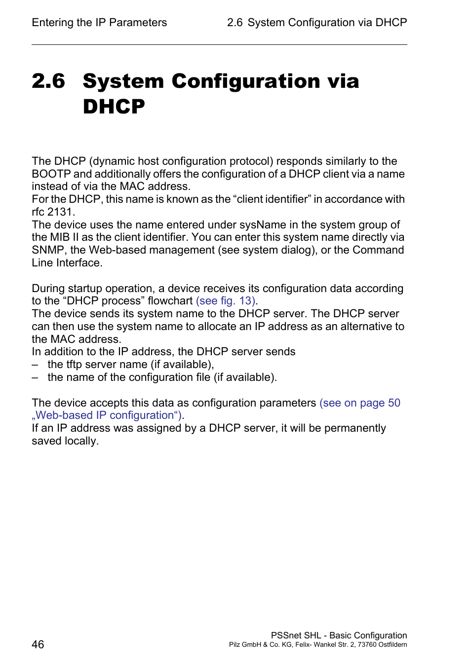 System configuration via dhcp, 6 system configuration via dhcp | Pilz PSSnet SHL 8T MRP User Manual | Page 45 / 203
