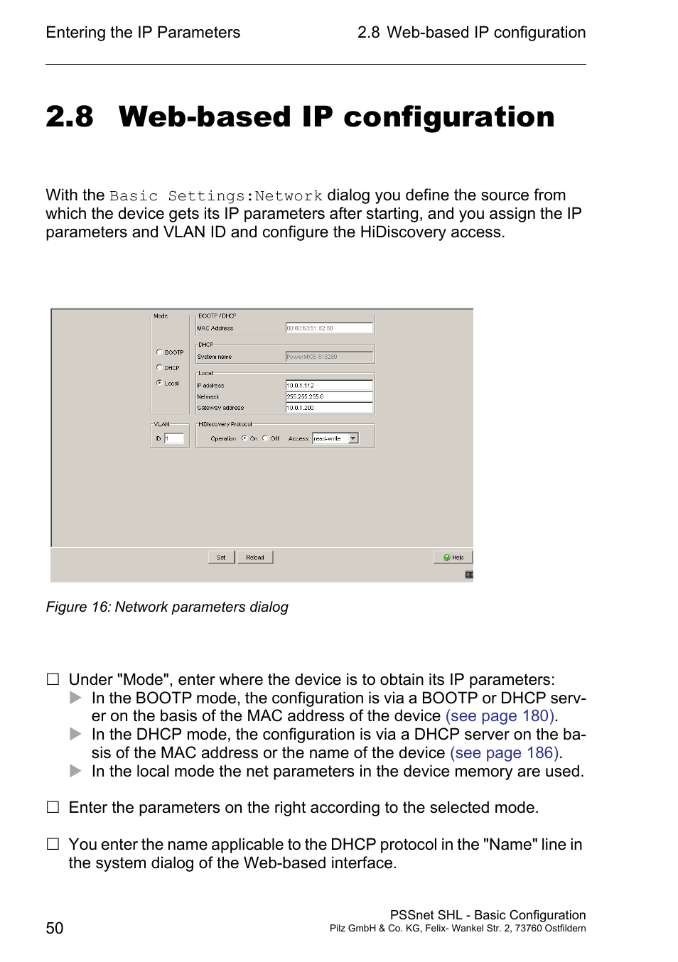 Web-based ip configuration, 8 web-based ip configuration | Pilz PSSnet SHL 8T MRP User Manual | Page 49 / 203