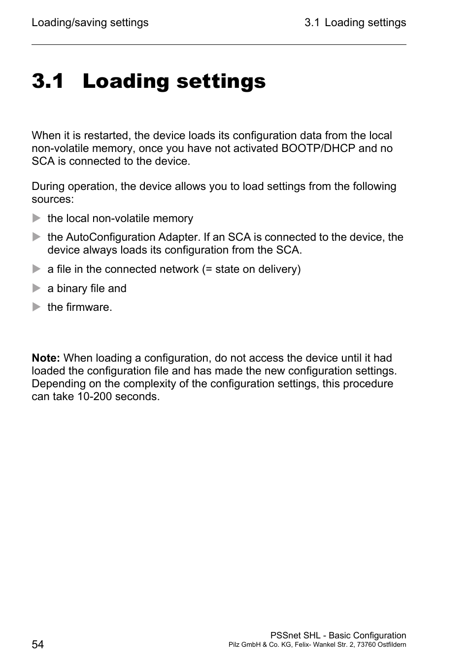 Loading settings, 1 loading settings | Pilz PSSnet SHL 8T MRP User Manual | Page 53 / 203