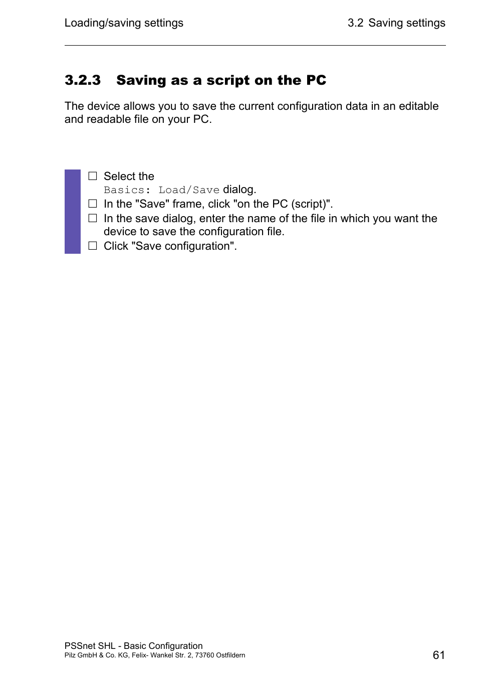 3 saving as a script on the pc | Pilz PSSnet SHL 8T MRP User Manual | Page 60 / 203