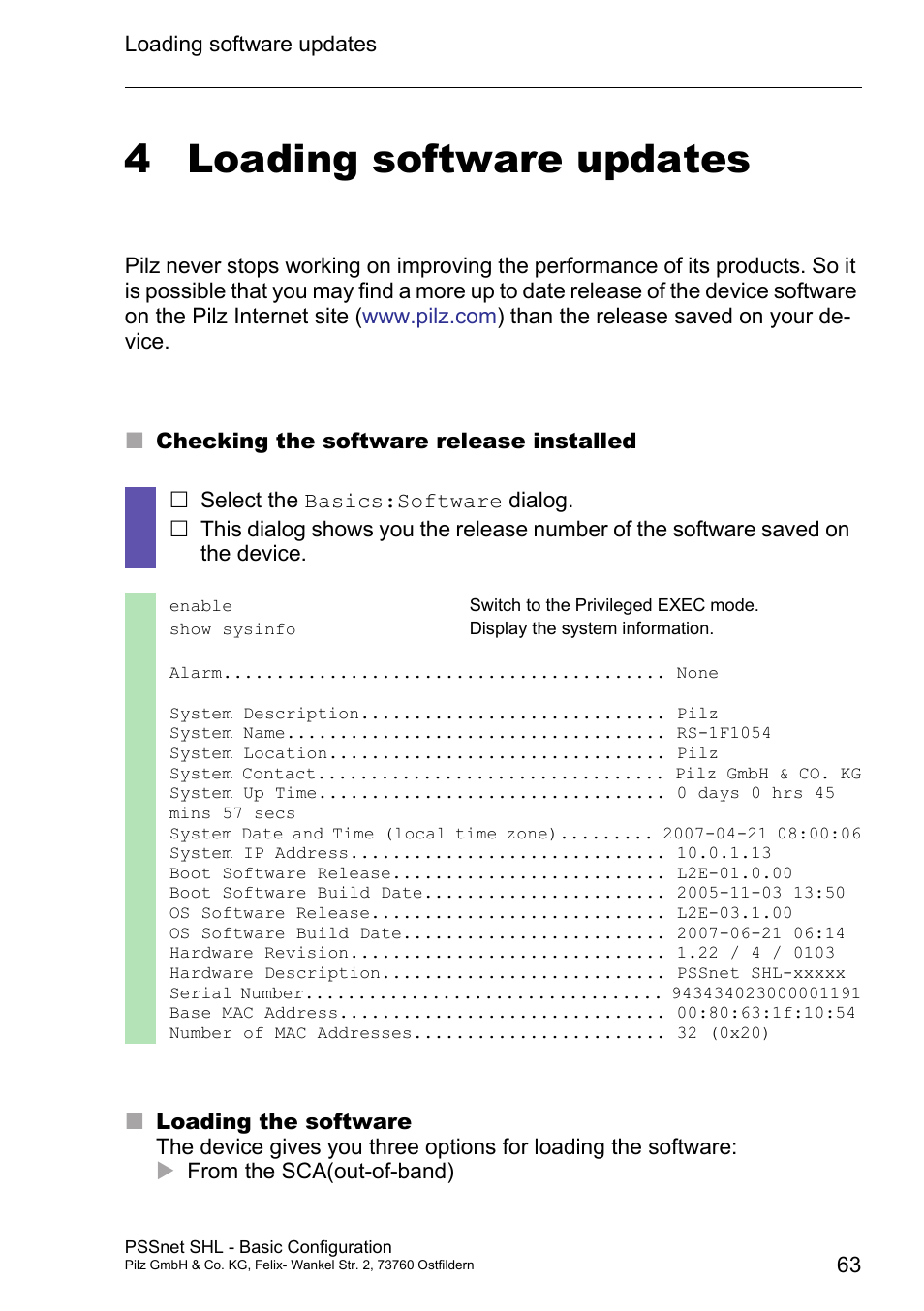 Loading software updates, 4 loading software updates | Pilz PSSnet SHL 8T MRP User Manual | Page 62 / 203