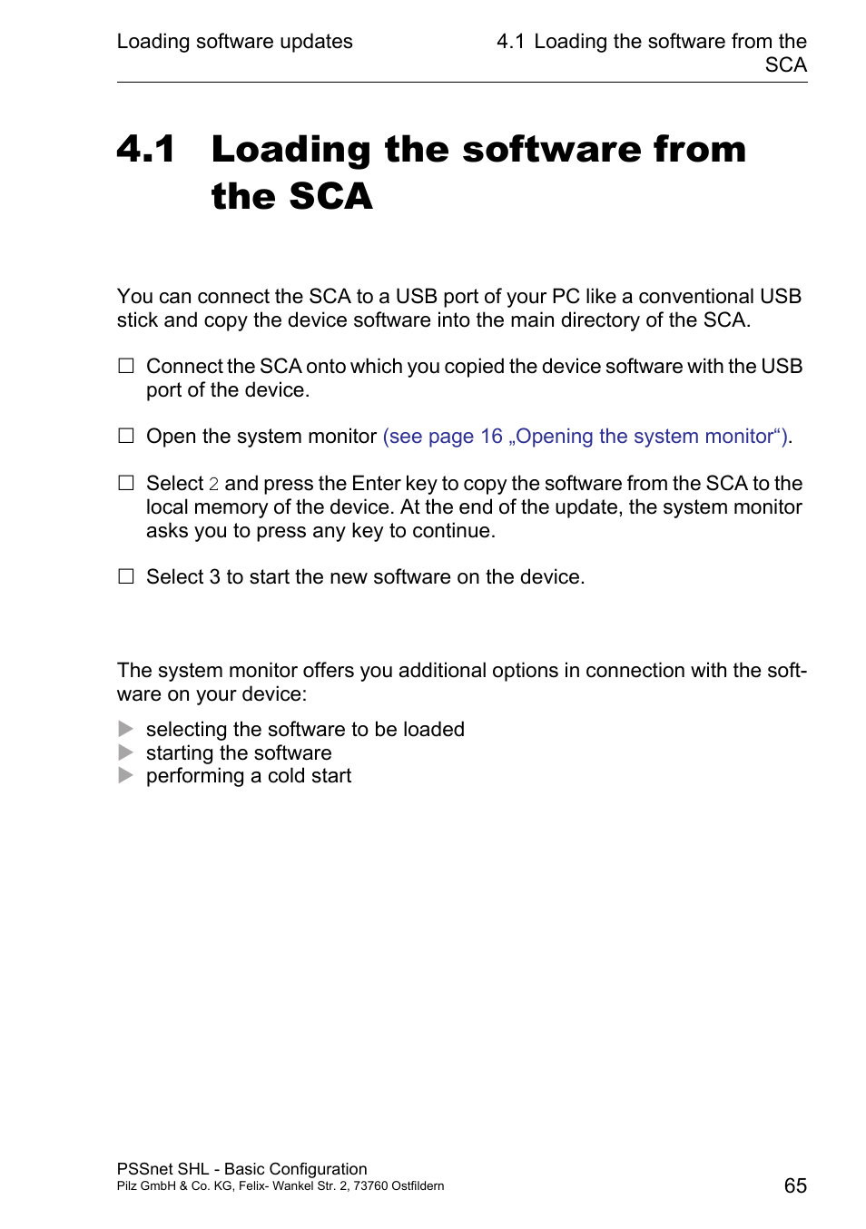 Loading the software from the sca, 1 loading the software from the sca | Pilz PSSnet SHL 8T MRP User Manual | Page 64 / 203