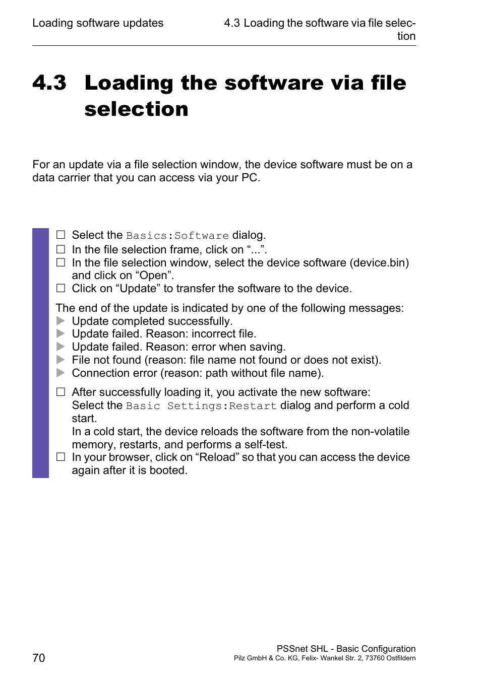 Loading the software via file selection, 3 loading the software via file selection | Pilz PSSnet SHL 8T MRP User Manual | Page 69 / 203