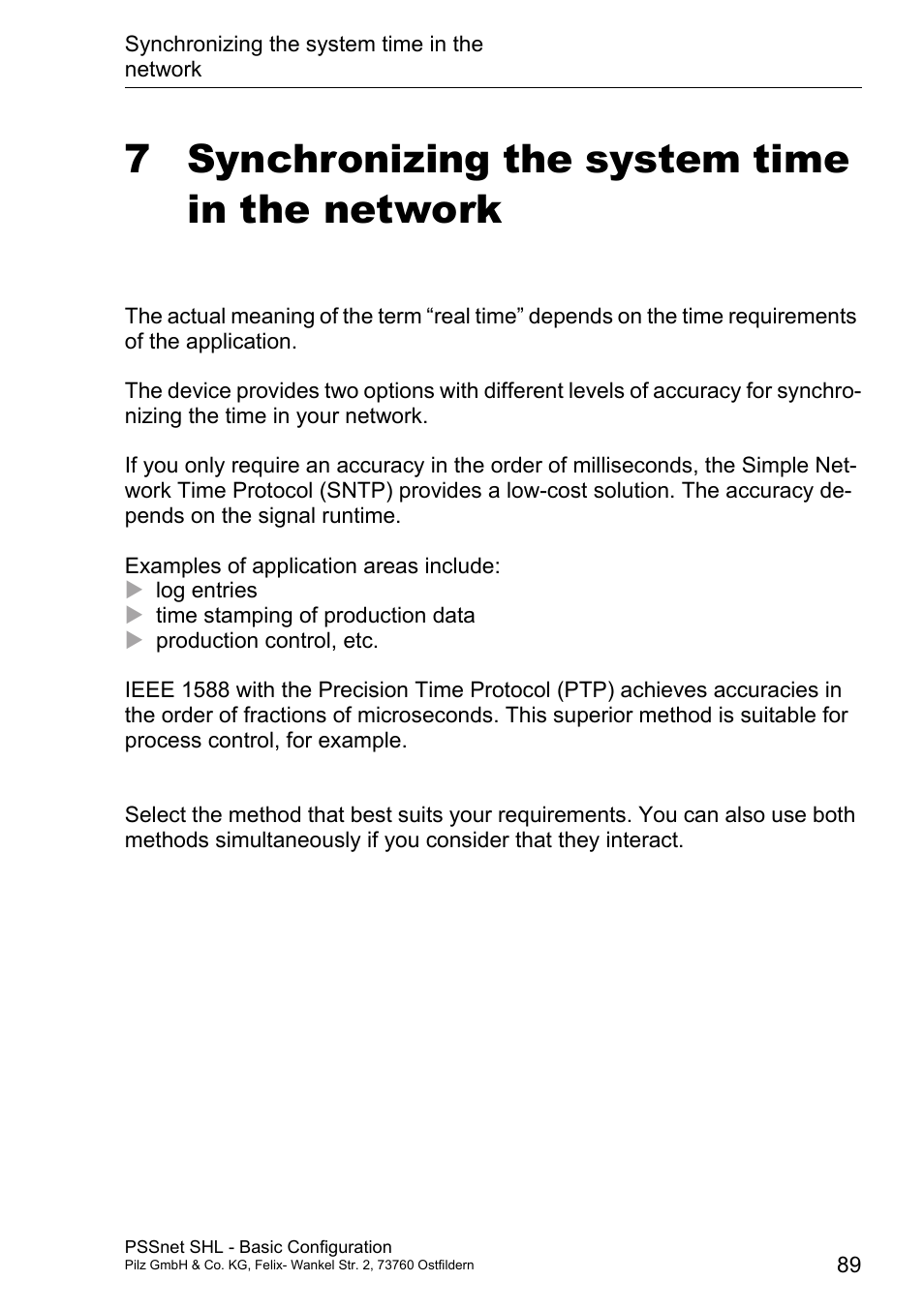 Synchronizing the system time in the network, 7 synchronizing the system time in the network | Pilz PSSnet SHL 8T MRP User Manual | Page 88 / 203
