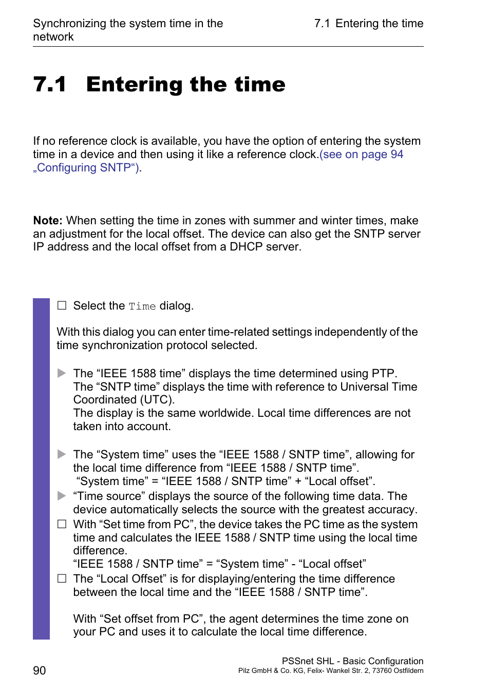 Entering the time, 1 entering the time | Pilz PSSnet SHL 8T MRP User Manual | Page 89 / 203