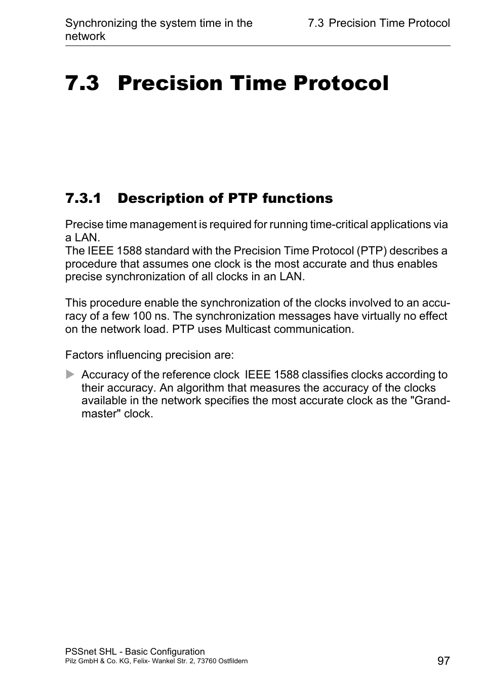 Precision time protocol, 1 description of ptp functions, 3 precision time protocol | Pilz PSSnet SHL 8T MRP User Manual | Page 96 / 203