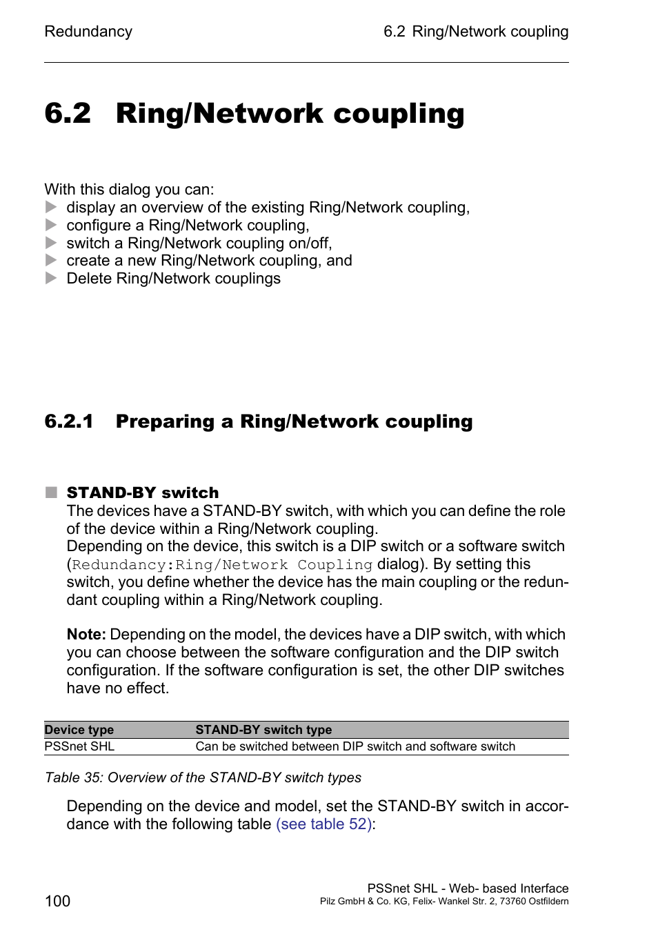 Ring/network coupling, 1 preparing a ring/network coupling, 2 ring/network coupling | Pilz PSSnet SHL 8T MRP User Manual | Page 100 / 156