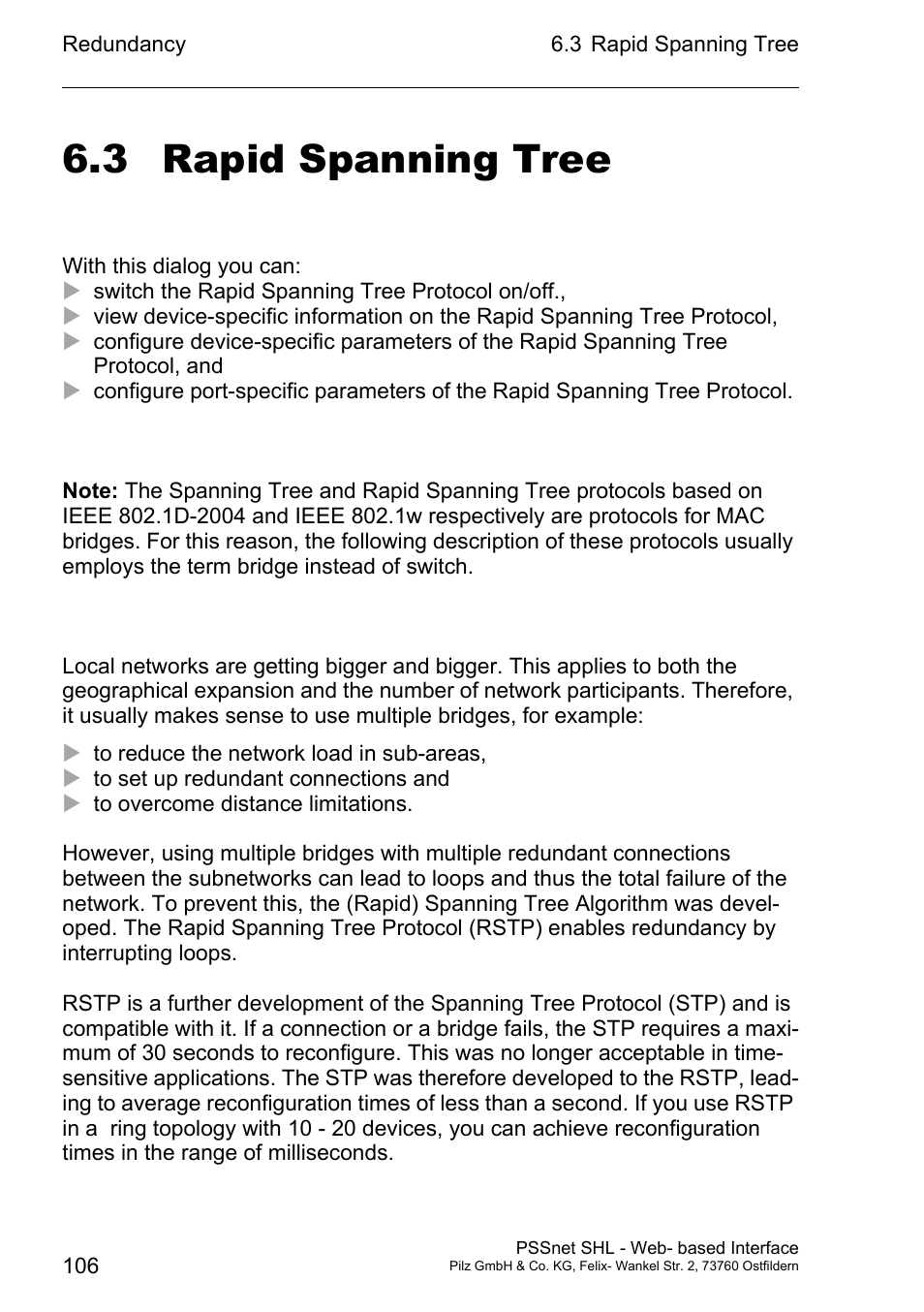 Rapid spanning tree, 3 rapid spanning tree | Pilz PSSnet SHL 8T MRP User Manual | Page 106 / 156