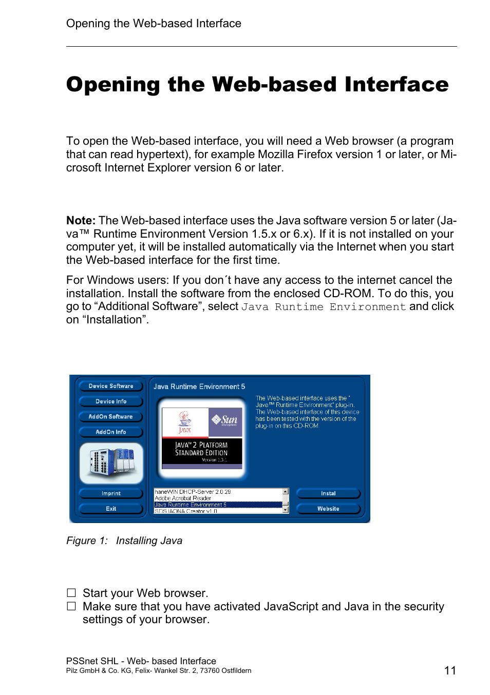 Opening the web-based interface | Pilz PSSnet SHL 8T MRP User Manual | Page 11 / 156