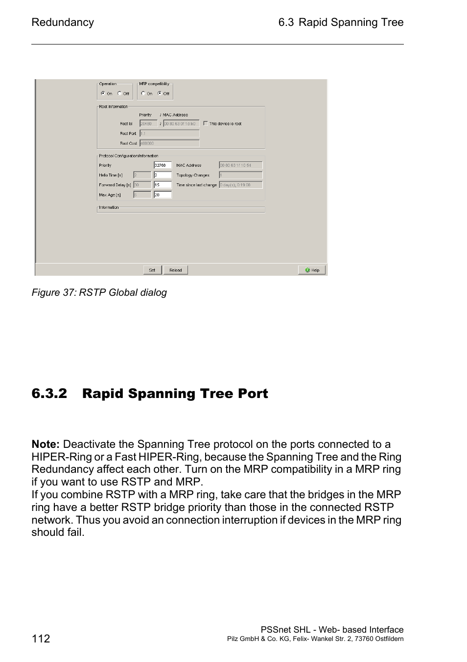 2 rapid spanning tree port | Pilz PSSnet SHL 8T MRP User Manual | Page 112 / 156