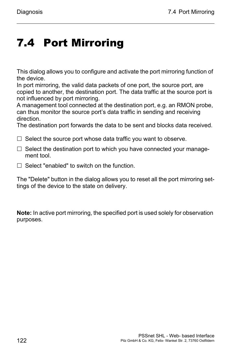 Port mirroring, 4 port mirroring | Pilz PSSnet SHL 8T MRP User Manual | Page 122 / 156