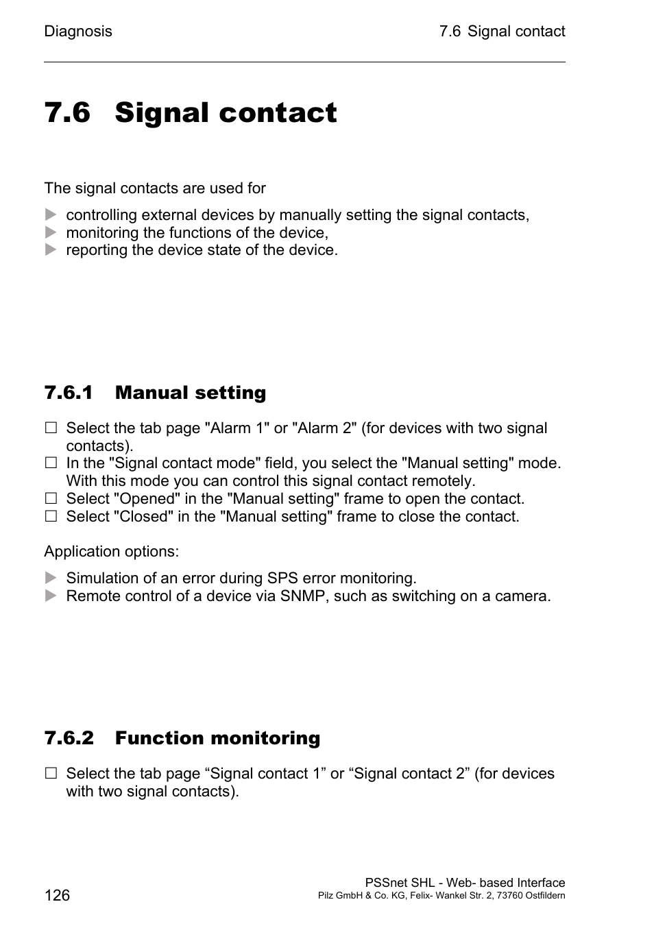 Signal contact, 1 manual setting, 2 function monitoring | 6 signal contact | Pilz PSSnet SHL 8T MRP User Manual | Page 126 / 156