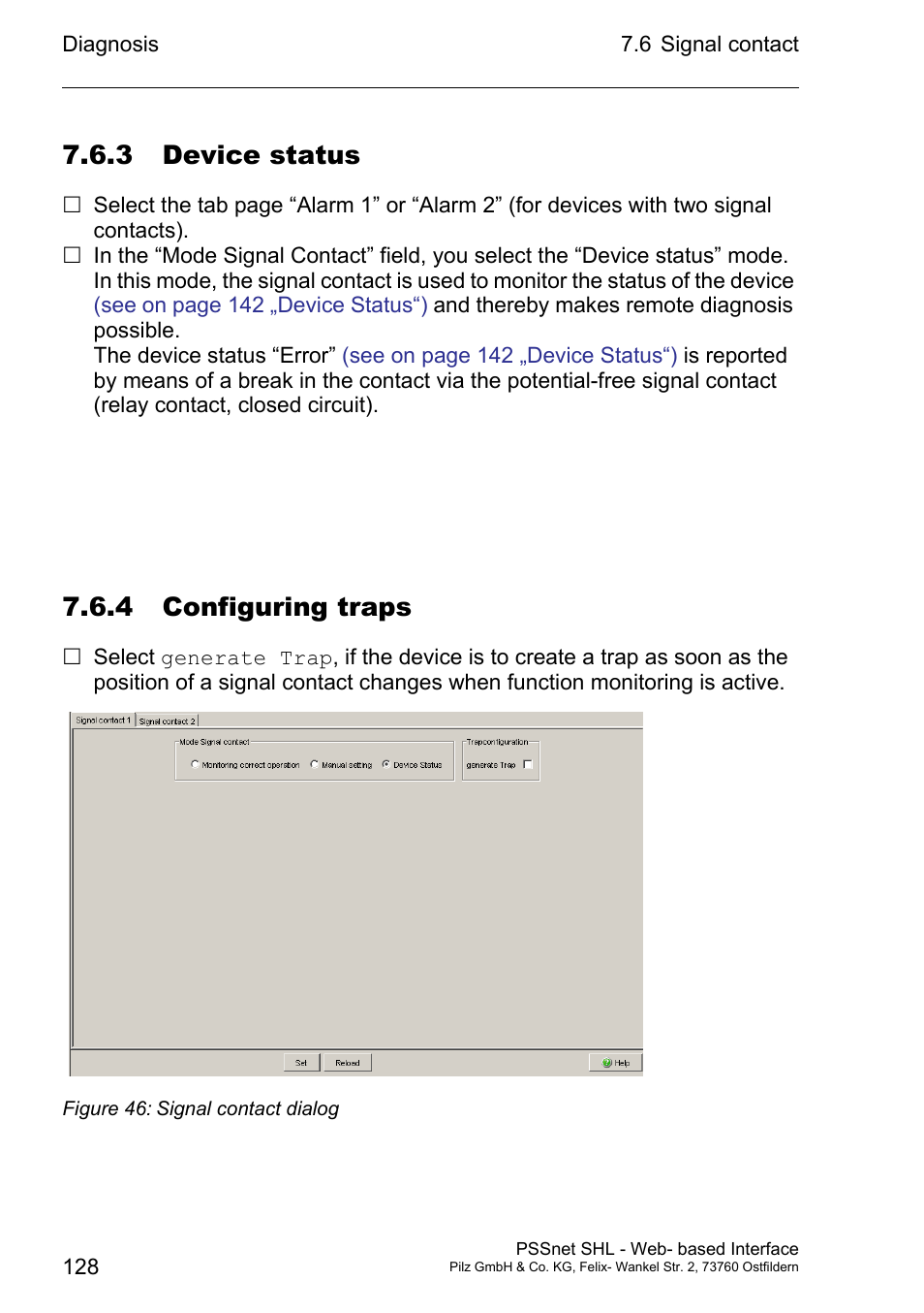 3 device status, 4 configuring traps | Pilz PSSnet SHL 8T MRP User Manual | Page 128 / 156