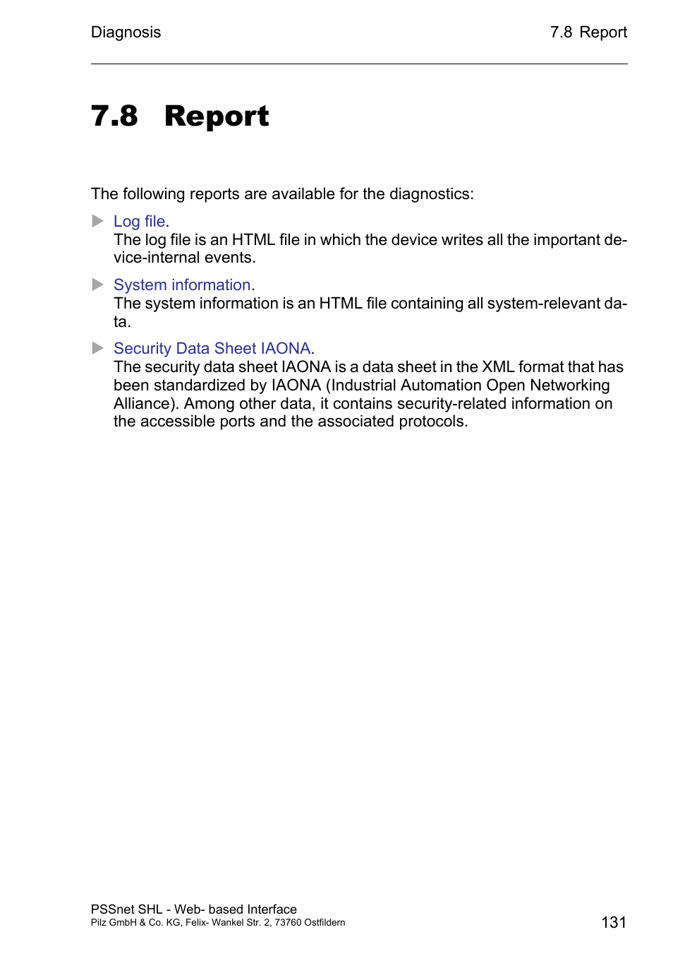 Report 131, 8 report | Pilz PSSnet SHL 8T MRP User Manual | Page 131 / 156