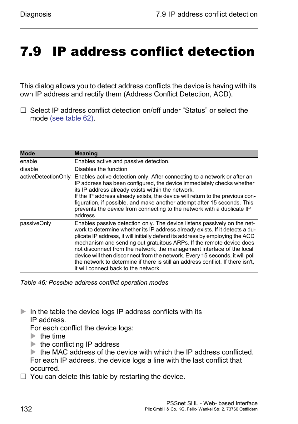 Ip address conflict detection, 9 ip address conflict detection | Pilz PSSnet SHL 8T MRP User Manual | Page 132 / 156