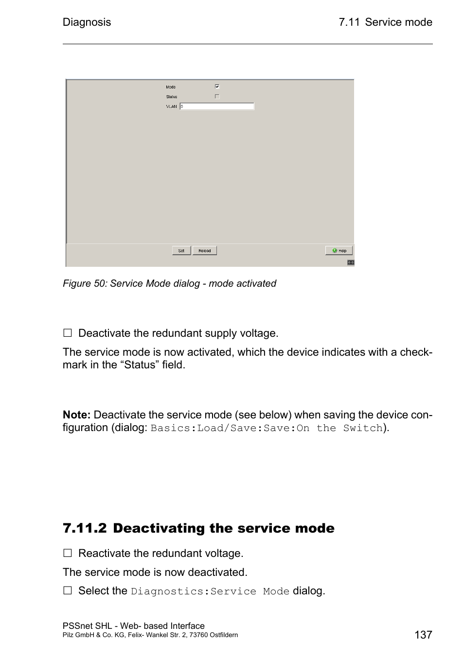 2deactivating the service mode, 2 deactivating the service mode | Pilz PSSnet SHL 8T MRP User Manual | Page 137 / 156