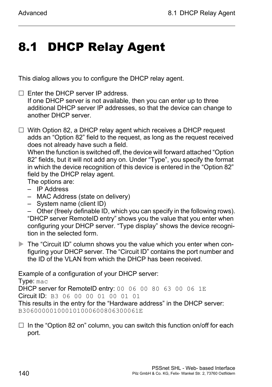 Dhcp relay agent, 1 dhcp relay agent | Pilz PSSnet SHL 8T MRP User Manual | Page 140 / 156