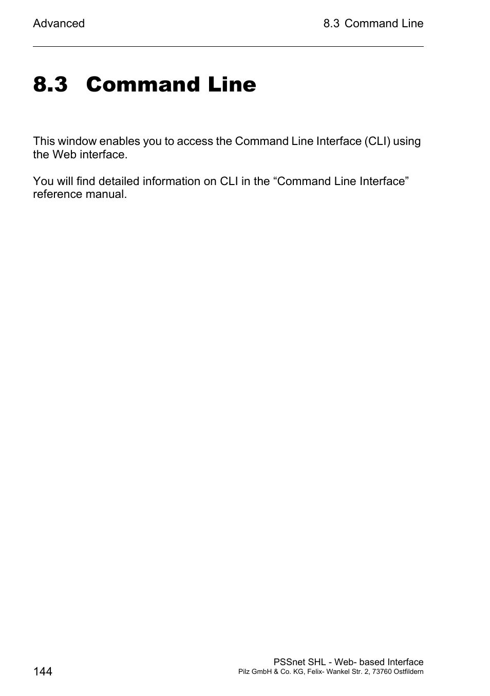Command line, 3 command line | Pilz PSSnet SHL 8T MRP User Manual | Page 144 / 156